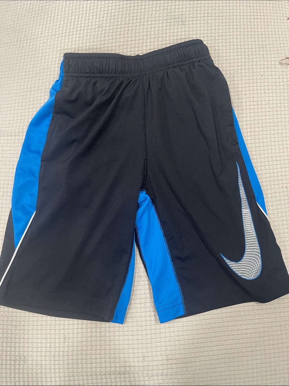 Nike Black and Blue Boys' Performance Shorts with Swoosh
